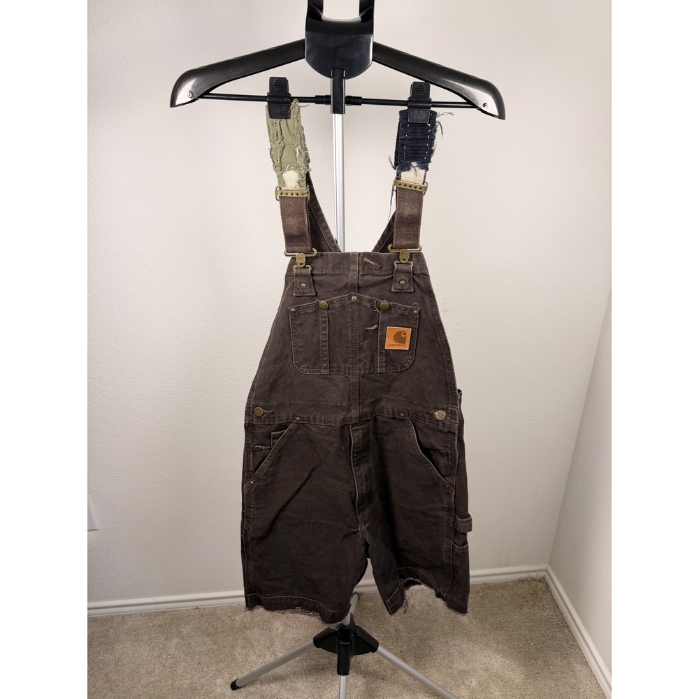 Carhartt Custom utility‎ Shortails Brown Duck Canvas Patchwork Workwear Overalls